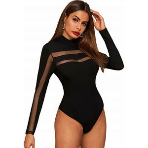 Mumps de salto feminino Rompers Mulheres sexy Mesh Mesh Bodysuit Fashion Letard Thong Tops Tops Salpsuit See Through Ladies Clubwear Black 230224