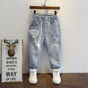 Calça de jeans calças primavera e outono modelos de bebê trecho slim ajuste para pequenas crianças de tamanho médio 230224