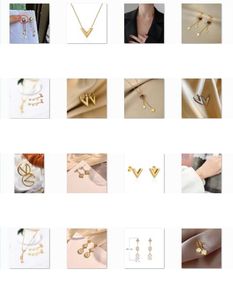 Bracelet Earrings Necklace wholesales V letter ear studs Gold four-leaf clover tassel earrings Printed leather ear studs Round white fritillaria hollowed out