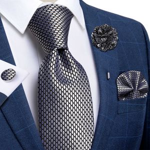 Nacke slipsar blå silver paisley nackband för män lyx 8 cm bred siden ons slips ficka fyrkantig manschettknappar set brosch julklappar för män
