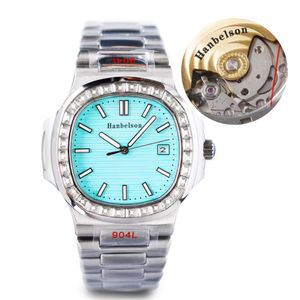 2022 New 5711 Ice Blue Dial Square Diamond Mens Watches Japan 8215 Automatic Movement Montre de Luxe Wristwatch Transparent Glass 242c