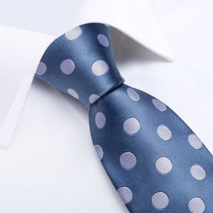 Neck Ties New Fashion White Dot Blue Silk Tie Set Mens Wedding Party Tie Pocket Square Men Necktie Accessories Cravat Gift For Men DiBanGu