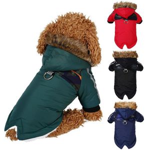 Dog Apparel Autumn/Winter Clothes Pet Hoodie Two-Legged Plush Jacket Warm Coat With Traction Rope Reflective Striped CoatDog