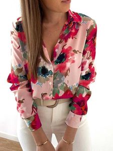 女性用ブラウスシャツ花柄のブラウス女性ターンダウン襟長スリーブファッションプラスサイズカジュアルブラウスエレガントな女性オフィスワークシャツトップ230225