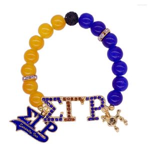 Braccialetto di ultima moda giallo blu perline di vetro elasticizzato regolabile sorority greca barboncino Sigma Gamma Rho Bracciali Soror Life Jewelry