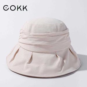 HBP Bucket Brim Cokk Hat Women Summer Spring Fisherman Cap Kvinnlig skrynklig breda brimmade damer Hattar utomhus Sunshade Bob Gorro Ny P230327