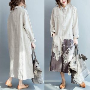 Casual Dresses Original Artistic Summer Fat MM Loose Large Size Women's Shirt Long Dress Cotton And Linen Chinese Ethnic Style 929-063Ca