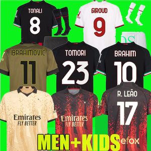 22 23 Jerseys de futebol Ibrahimovic 4ﾪ AC 2022 2023 Giroud Tonali Theo R.Leao Romagnoli Brahim Goalkeeper Fans Player Version Men Kits Kits Set Milans