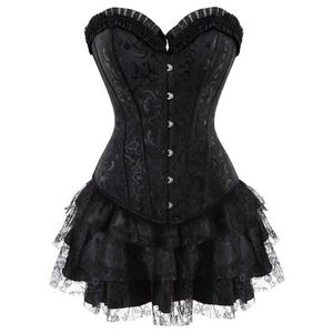 Bustiers & Corsets Dress Lace Corset Bustier Steel Boned Skirts Top Set Sexy Womens Bridal Clothing Gothic Victorian Costume Club Vintage Li