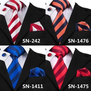 Neck Ties HiTie New Hot Selling White Red Striped TieHankyCufflinks Set Men's 100 Silk Ties for Formal Wedding Business Party SN242