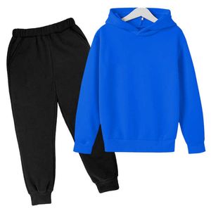 Herrspåriga barn topppant 2 -stycken 2021 Solid Solor Printing hoodie kostym Bomull Barnkläder Set 414y Fashion Girl Boy Clothes Z0224