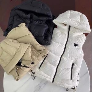 23SS Women's Vest Jacket Down Jacket Fashion Short Hooded Vest Long Slim Top Zipper Coat Windbreaker Pocket Extra Large Women's Warm Coat S-L