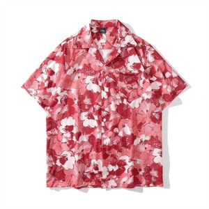 Camisas casuais masculinas Camisa havaiana floral escura Mulheres de verão Material fino Camisas de praia Man Blusa Z0224