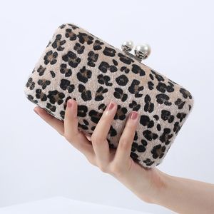 Evening Bags Sexy Leopard Women Desing PU Fashion Ladies Party Clutches Leather Pearl Chain Shoulder Purse 230225