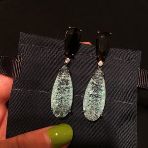 Dangle Earrings & Chandelier Vintage Black Stone Light Blue Broken Crystal Glass Waterdrop Pendant Gun Plated Drop Retro Earring Female