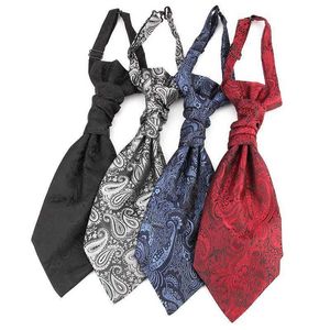 Hals Krawatten Manns Hochzeit Cravat vorgeschlagene Ascot -Krawatte für Männer Satin lässige Paisley Streifen Ascots Krawatte formeller Anzug Weste Hong Kong Knoten J230225