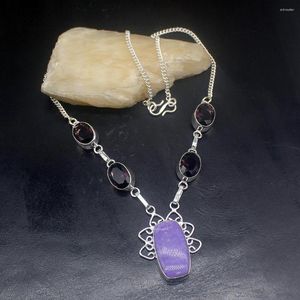 Anhänger Halsketten Hermosa Schmuck Natürliche Lila Charoite AmethysSilber Farbe Frauen Damen Geschenke Halskette Kette 46 cm 20233386