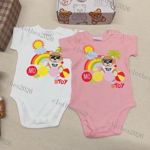 2023新生児Bebe Bebeプリントコットンロンパー0-2y Rompers ToddleBaby Bodysuit Retail新生児服子供用ジャンプスーツ服0-24ヶ月ホワイトピンク