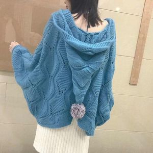 Women's Knits Witch Hat With Knitted Cardigan Jacket Lady Sweater Hollowedout Lintfree Loose Slim Fall 2023 Korean Fashion Style 6 Colors