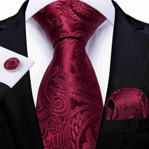Neck Ties DiBanGu Men Tie Red Wine Paisley Design Silk Wedding Tie For Men Hanky Cufflink Tie Set Fashion Bussiness Party Dropshipping