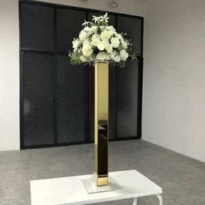 Decora￧￣o espelho de ouro acr￭lico pilar Flor Stand Para mesa de casamento Golden Sliver Candelabra Centerpieces Centas Gold Stand Decorative 611