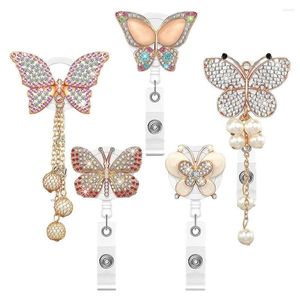 Broszki uchwyt na identyfikator z klipsem Heavy Duty chowany fantazyjne Rhinestone Butterflies Reel Fashion Jewelry