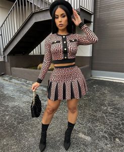 Women's Two Piece Dress Set Knitted Jackets Shirts And Mini Short Skirt Set Streetwear Fashion Crop Top Sweater Dresses Knit Tracksuit Shirts hip wrap skirt