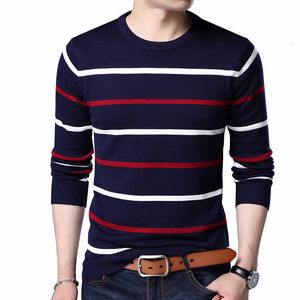 Męskie koszulki pullover men marka odzież jesienna zimowa wełna okrągła kołnierz szczupły fit Sweter Men Casual Striped Jumper Men 230225