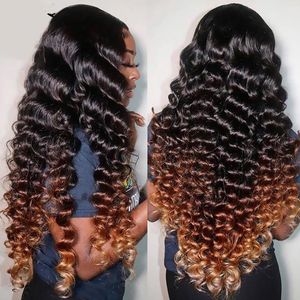 250%density ombre brown blonde 360 lace frontal wig pre plucked loose deep wave hd front wig full natural 1b 4 30 13x4 glueless