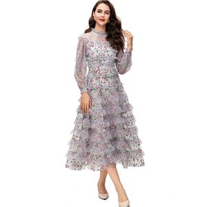 Women's Runway Dresses Ruffled Collar Long Sleeves Printed Tiered Ruffles Elegant Designer Party Wear Gown