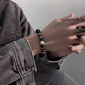 Charm Bracelets Men's Natural Stone Strand Women Unique Stainless Steel Chain Bangles Tiger Eye Bead Bracelet Male Jewelry Gifts