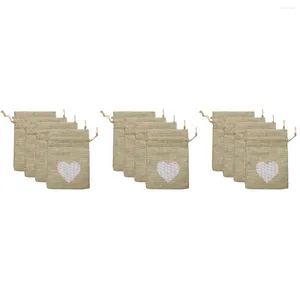 Storage Bags 36 PCS /Set Linen Love Dip Pattern Candy Bag For Wedding Celebration Creative Use(White Heart Brown Drawstring)