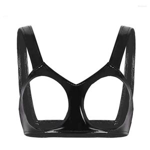 Bras Sets Sexy Women Glossy Leather Cupless Bra Body Harness Caged Open Breast Tank Bralette Crop Top No Peculiar Smell S-3XL