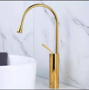 Küchenarmaturen, Badezimmer-Wasserhahn, gebürstetes Gold, Waschbecken, Kalt- und Spülbecken-Mischbatterie, Einhebelmischer, Deckmontage, 360-Grad-Drehung