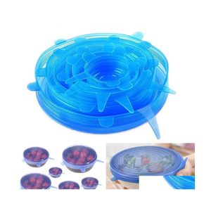 car dvr Other Kitchen Tools 6Pcs/Set Sile Stretch Suction Pot Lids Reusable Fresh Kee Wrap Seal Lid Pan Er Stopper Erkitchen Drop Delivery H Dhlam