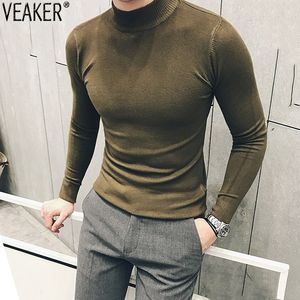 Herrtröjor Autumn Men's Turtleneck Sweaters Man Slim Fit Solid Color High Neck tröja Män långärmad stickad pullover toppar 3xl 230225