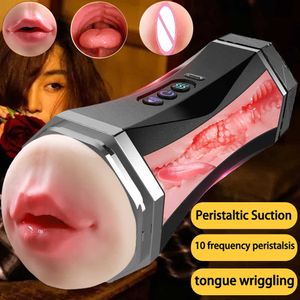 Sucker pussy massager Male Masturbator Cup Automatic Realistic Tip Of Tongue And Mouth Vagina Pocket Pussy Blowjob Stroker Vibrating Sex Toys For Men