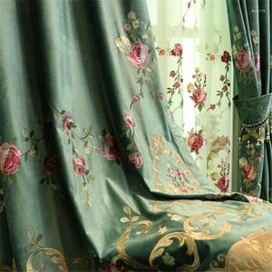 Curtain High-end Luxury Green Embroidered Floral Velvet Curtains For Living Room BedroomTulle Sheer Window Treatment Decor