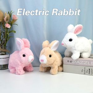 Electric/RC Animals Electronic Plush Rabbit Toy Robot Bunny Walking Jumping Running Animal Shake Ears Cute Electric Pet for Kids Birthday Gifts 230225