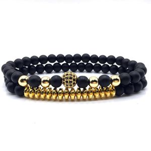 Strand Beaded Strands Trendy 2 Pz / set Disco Ball Charm Bracciale Uomo Pave Cubic Zirconia Handmade 6mm Matte Per Gioielli Regalo