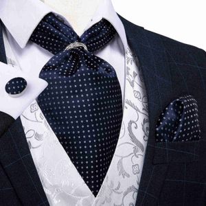 Pescoço amarra New Design Men Men Silk Cravat marinho dot lenço de gravata ascot formal conjunto com anel Casamento formal auto -gravata de gravata Dibangus