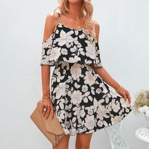 Casual Dresses Women's Summer Off Shoulder Mini Dress Floral Printed Short Loose Swing Boho Beach sundress