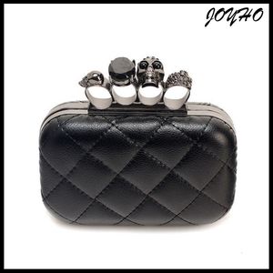 Evening Bags Skull ring woman evening bag vintage plaid clutch Ladies messenger s Mini black Luxury party Clutches purse 230225