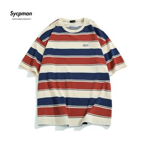 Men's T-Shirts Main Striped Couples T-shirts For Men And Women In The Summer Of Loose Contrast Color Short Sleeve 230225