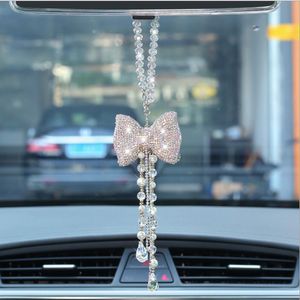 Decorative Figurines Objects & High Quality Car Pendant Sparkle Coloured Bow Diamond Automobile Rearview Mirror Decor Ornaments Bling Access