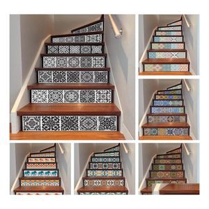 CAR DVR Väggklistermärken Yazi 6st borttagbart steg Selfadhesive Trapps Sticker Ceramic Tiles PVC Stapet Wallpaper Decal Vinyl Stairway Decor 18x1 DH0DE