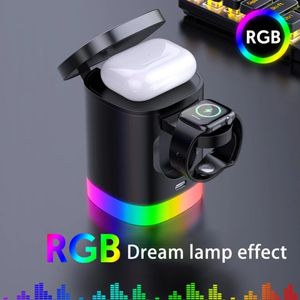 3 In1 Kostka magnetyczna bezprzewodowa ładowarka do iPhone'a 14 12 13 Pro Max RGB Agth Light 15 W Station ładowania dla AirPods Apple Watch Ultra 8 7