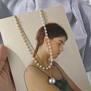 Pendant Necklaces Double Layer Womens Kpop Pearl Neck Chain Choker Necklace Gold Color Goth Chocker Jewelry on the Collar for Girlpenda