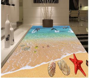 Sfondi Murale Carta da parati 3D in PVC Pavimento autoadesivo Spiaggia Stelle marine Delfino Pittura Moderna personalizzata