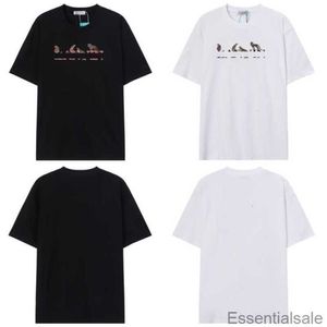 Lato 2023 Projektant T koszule Lanvins męskie koszulki z krótkim rękawem Crewneck bawełniany luksusowy dekoracja lamparta swoboda luźne koszulki vsbx